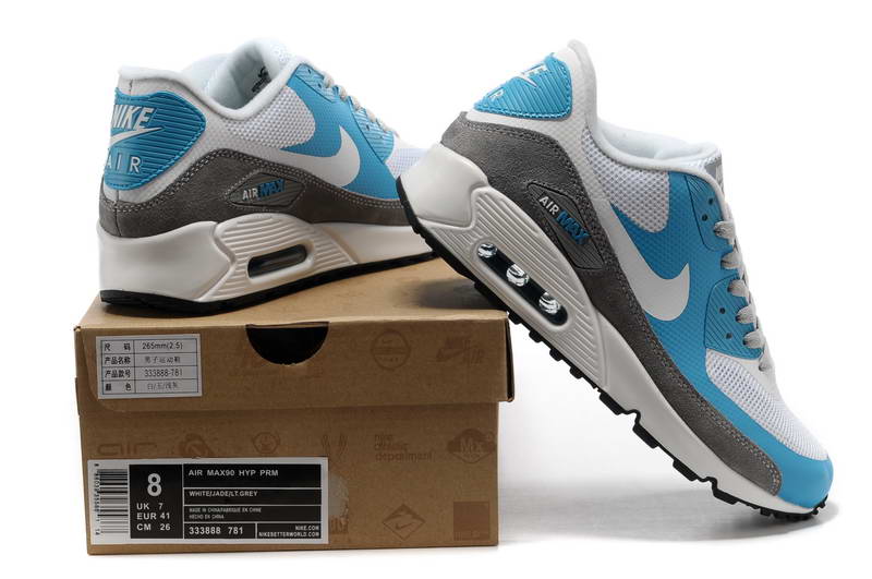 Air Max 90 Hyperfuse fourrure Chaussures Hommes Bleu Blanc Gris (1)